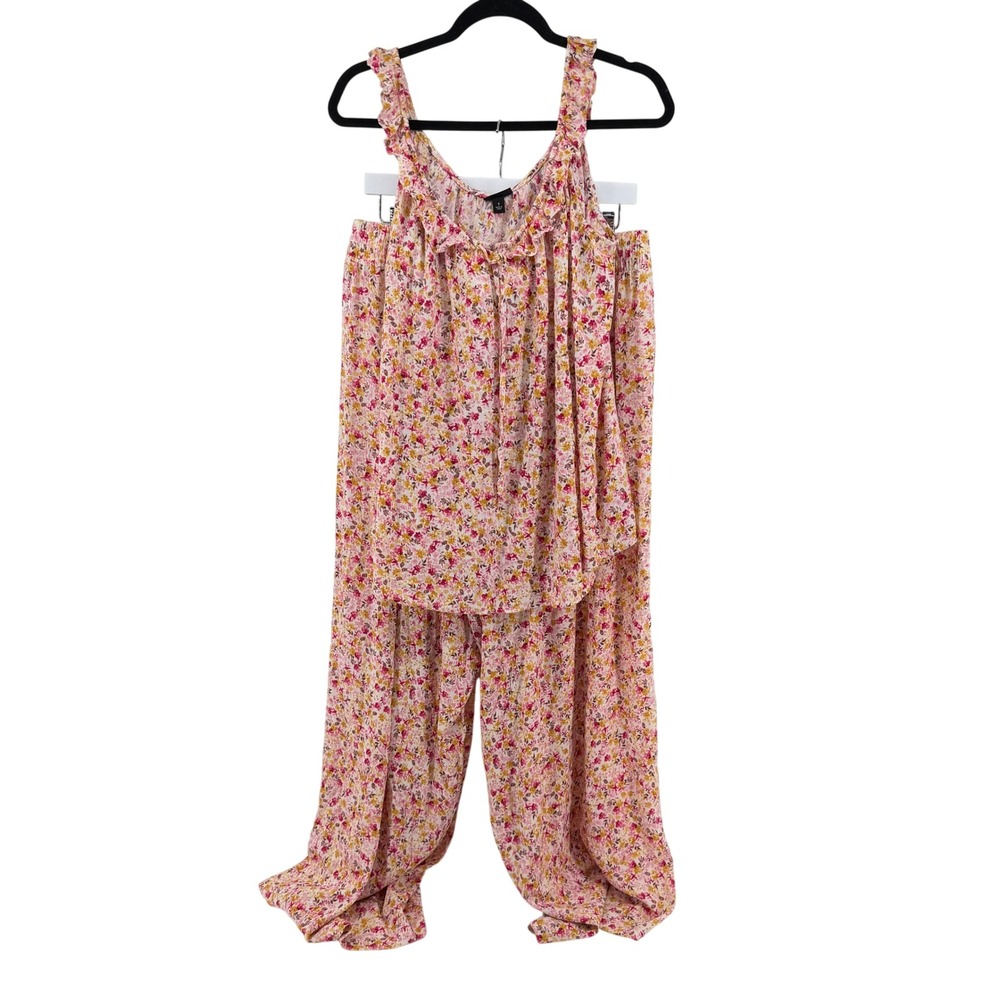 Torrid Crinkle Floral Set Ruffle Cami Wide Leg 1 Pink Women Cottagecore Girlie